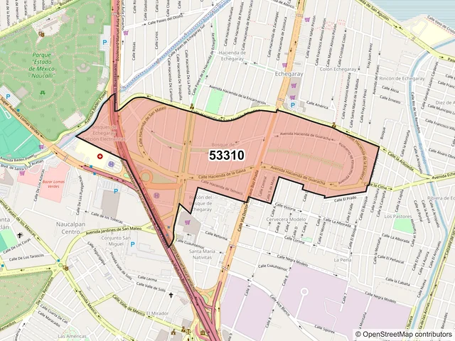 Mapa del código postal 53310, Naucalpan de Juárez, México