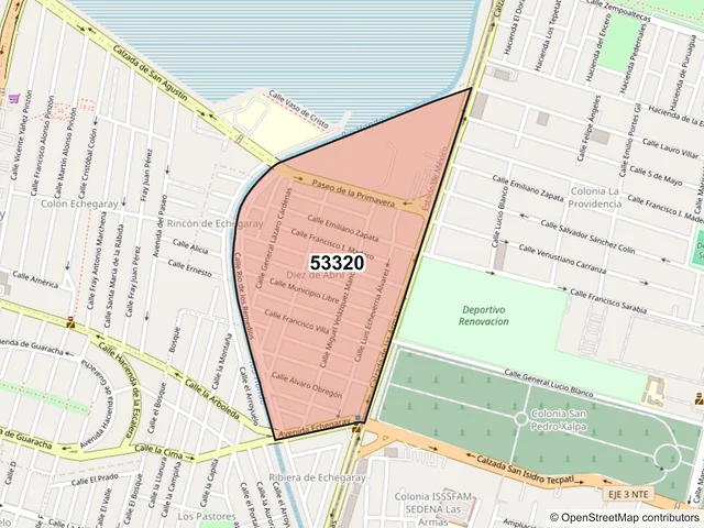 Mapa del código postal 53320, Naucalpan de Juárez, México