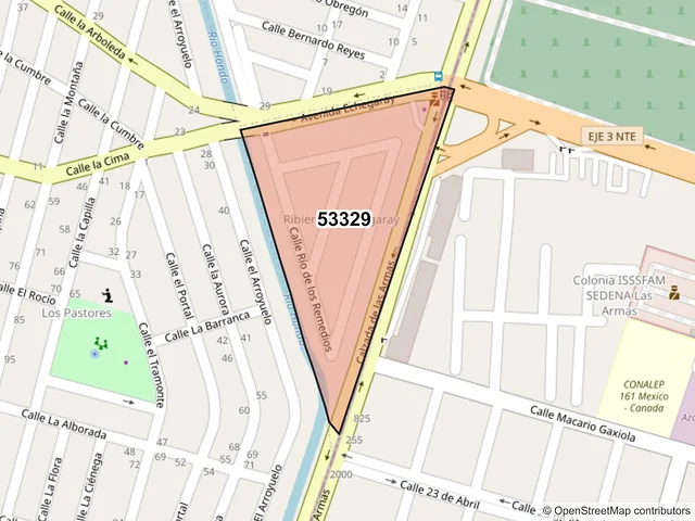 Mapa del código postal 53329, Naucalpan de Juárez, México