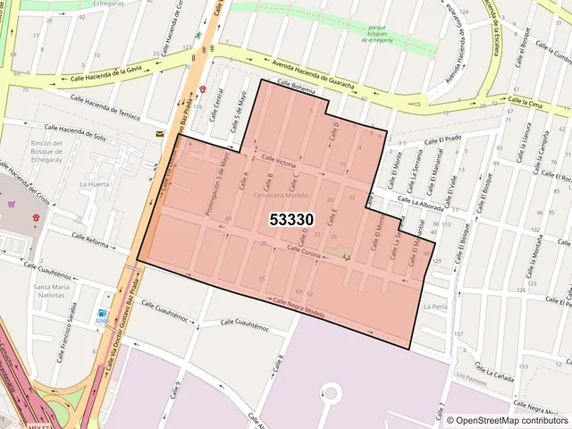 Mapa del código postal 53330, Naucalpan de Juárez, México
