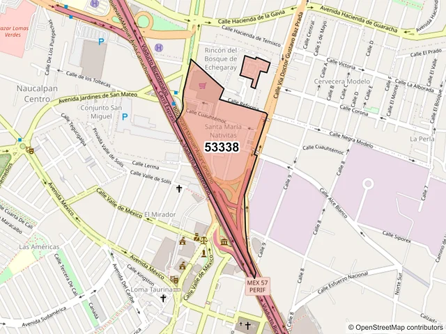 Mapa del código postal 53338, Naucalpan de Juárez, México