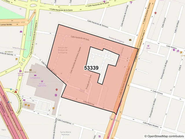 Mapa del código postal 53339, Naucalpan de Juárez, México