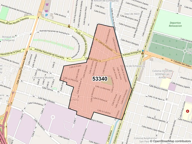 Mapa del código postal 53340, Naucalpan de Juárez, México