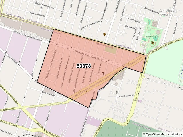 Mapa del código postal 53378, Naucalpan de Juárez, México