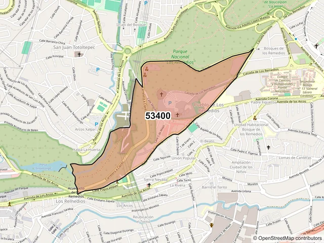 Mapa del código postal 53400, Naucalpan de Juárez, México