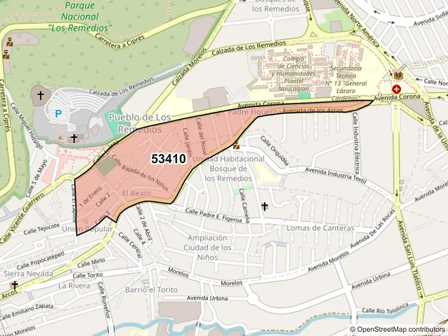 Mapa del código postal 53410, Naucalpan de Juárez, México