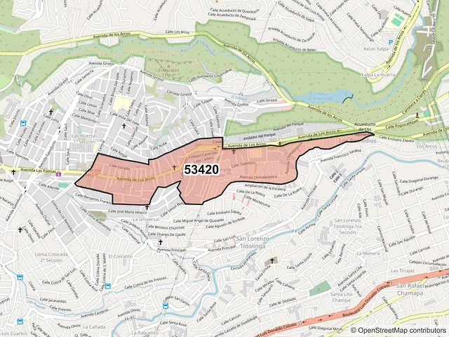 Mapa del código postal 53420, Naucalpan de Juárez, México