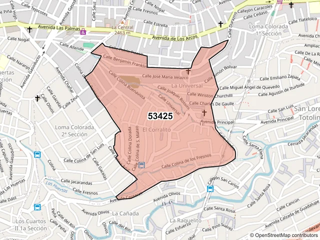 Mapa del código postal 53425, Naucalpan de Juárez, México