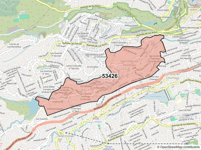 Mapa del código postal 53426, Naucalpan de Juárez, México