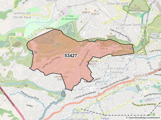 Mapa del código postal 53427, Naucalpan de Juárez, México