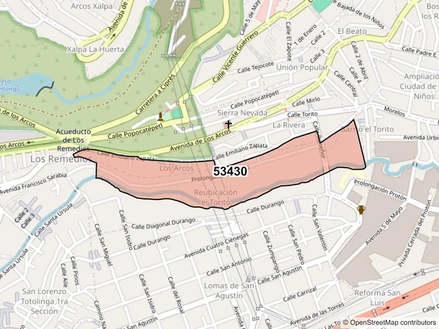 Mapa del código postal 53430, Naucalpan de Juárez, México