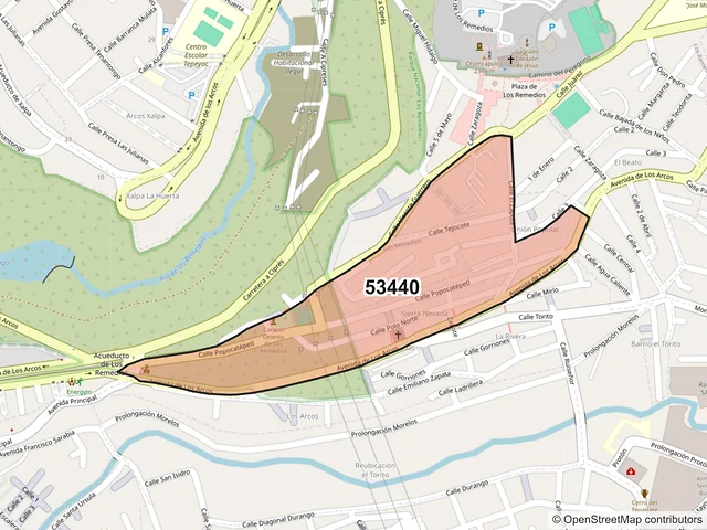 Mapa del código postal 53440, Naucalpan de Juárez, México