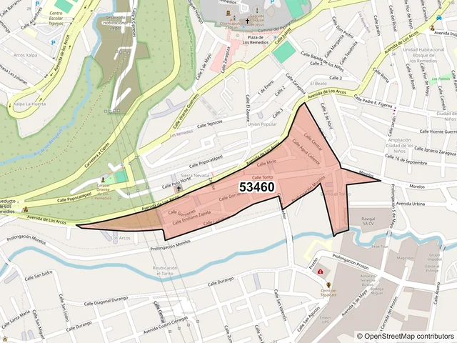 Mapa del código postal 53460, Naucalpan de Juárez, México