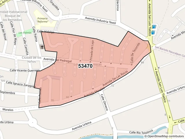 Mapa del código postal 53470, Naucalpan de Juárez, México