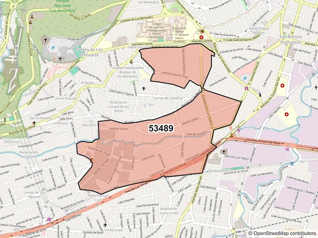 Mapa del código postal 53489, Naucalpan de Juárez, México