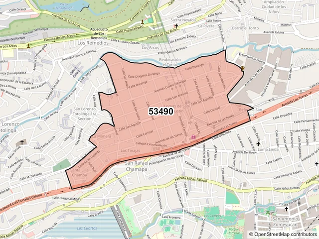 Mapa del código postal 53490, Naucalpan de Juárez, México