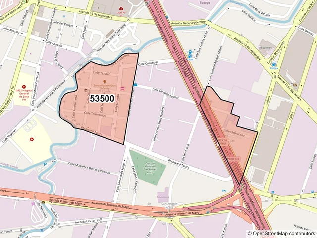Mapa del código postal 53500, Naucalpan de Juárez, México