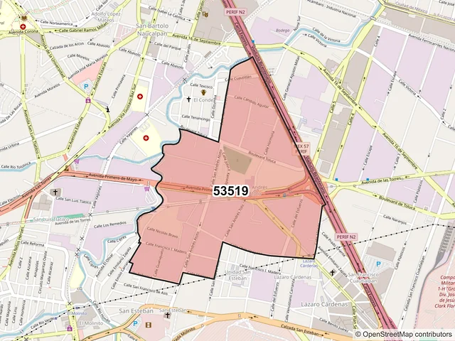 Mapa del código postal 53519, Naucalpan de Juárez, México