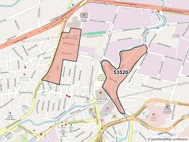 Mapa del código postal 53520, Naucalpan de Juárez, México