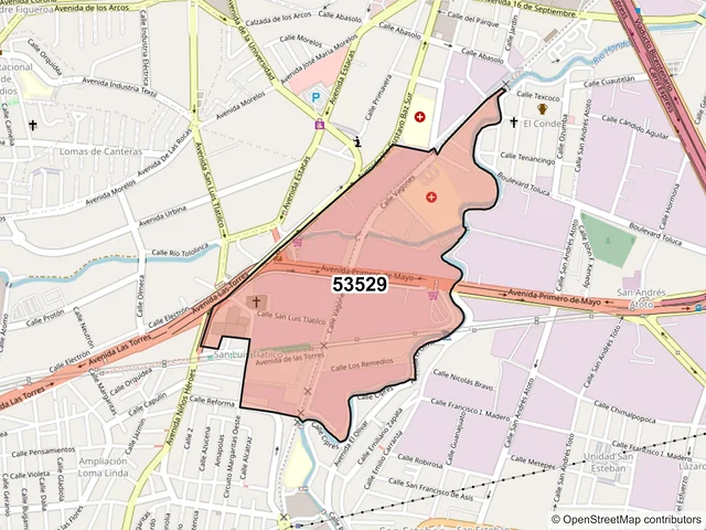 Mapa del código postal 53529, Naucalpan de Juárez, México