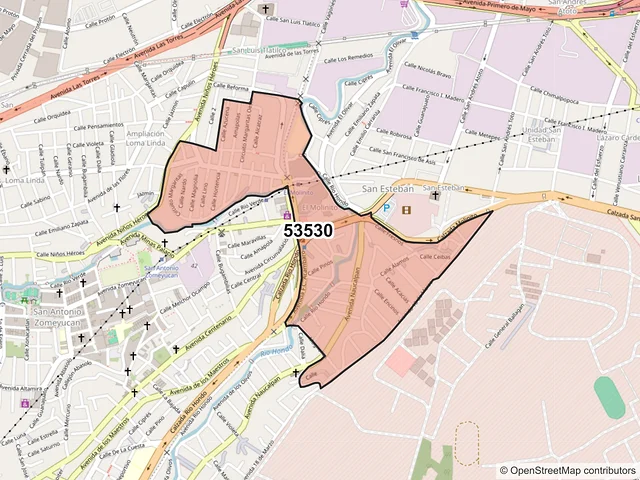 Mapa del código postal 53530, Naucalpan de Juárez, México