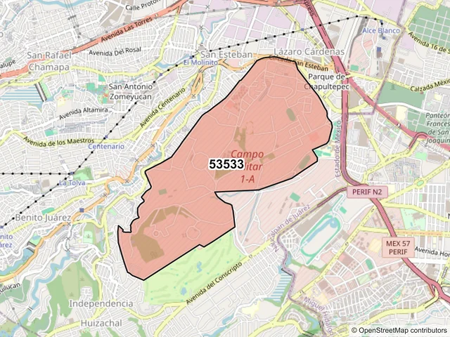 Mapa del código postal 53533, Naucalpan de Juárez, México