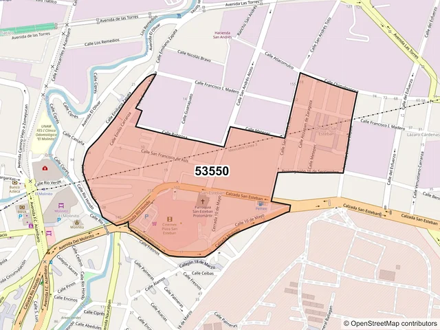 Mapa del código postal 53550, Naucalpan de Juárez, México