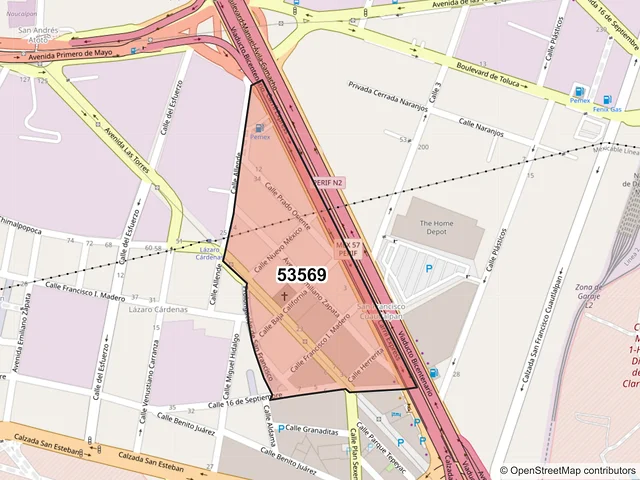 Mapa del código postal 53569, Naucalpan de Juárez, México