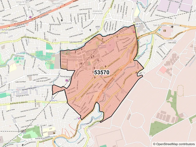 Mapa del código postal 53570, Naucalpan de Juárez, México