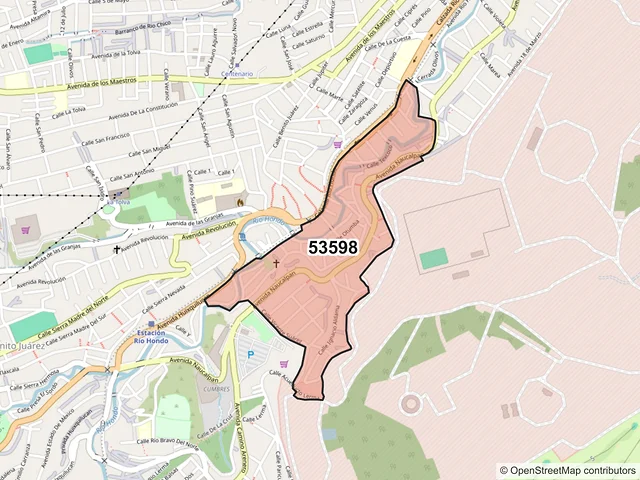 Mapa del código postal 53598, Naucalpan de Juárez, México