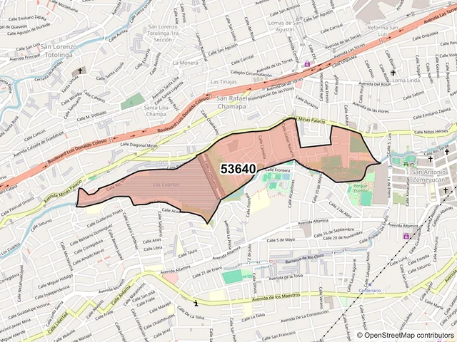 Mapa del código postal 53640, Naucalpan de Juárez, México