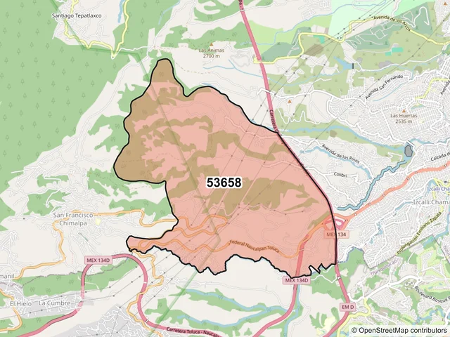 Mapa del código postal 53658, Naucalpan de Juárez, México