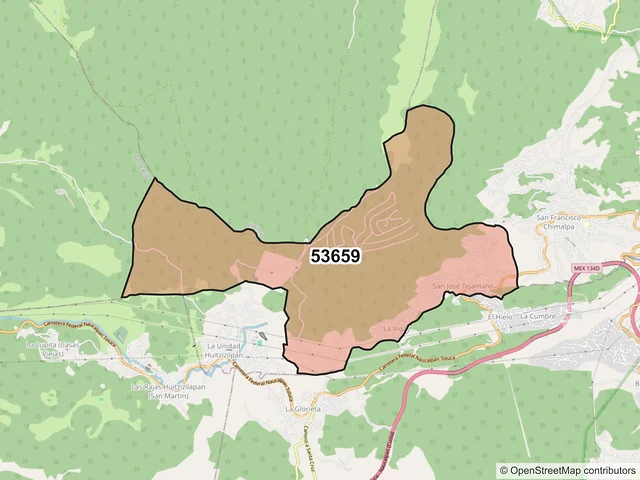 Mapa del código postal 53659, Naucalpan de Juárez, México