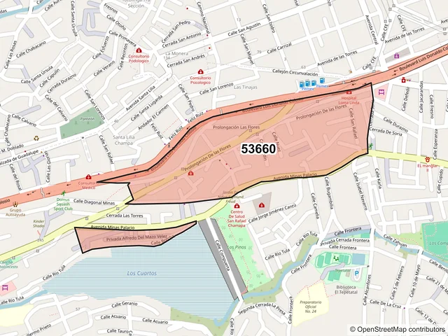 Mapa del código postal 53660, Naucalpan de Juárez, México
