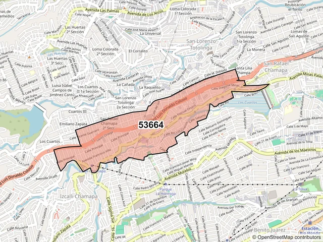 Mapa del código postal 53664, Naucalpan de Juárez, México