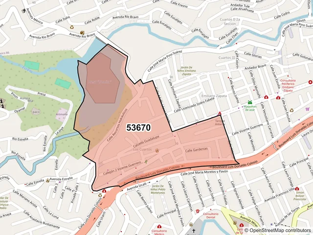 Mapa del código postal 53670, Naucalpan de Juárez, México