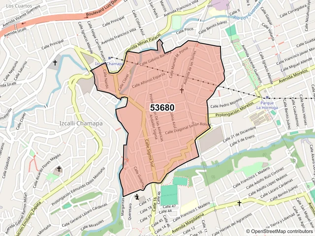 Mapa del código postal 53680, Naucalpan de Juárez, México