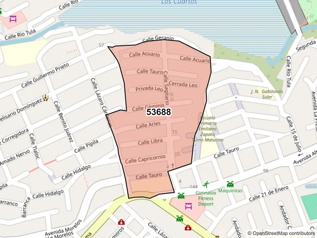 Mapa del código postal 53688, Naucalpan de Juárez, México