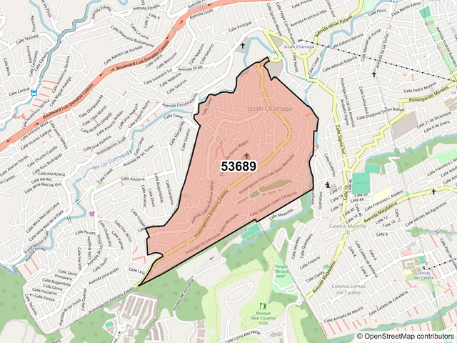 Mapa del código postal 53689, Naucalpan de Juárez, México