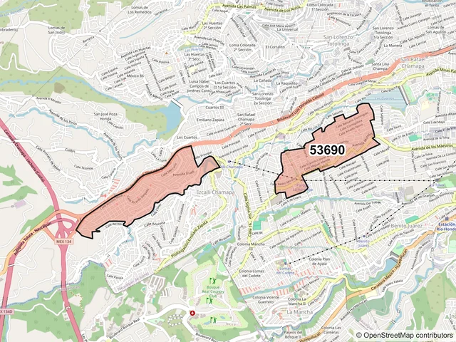 Mapa del código postal 53690, Naucalpan de Juárez, México