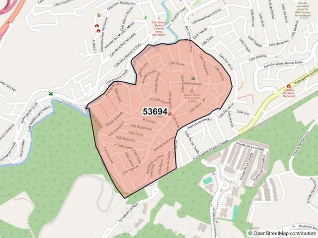 Mapa del código postal 53694, Naucalpan de Juárez, México