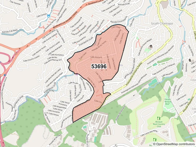 Mapa del código postal 53696, Naucalpan de Juárez, México