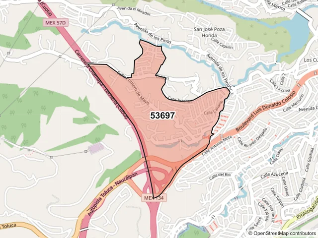 Mapa del código postal 53697, Naucalpan de Juárez, México