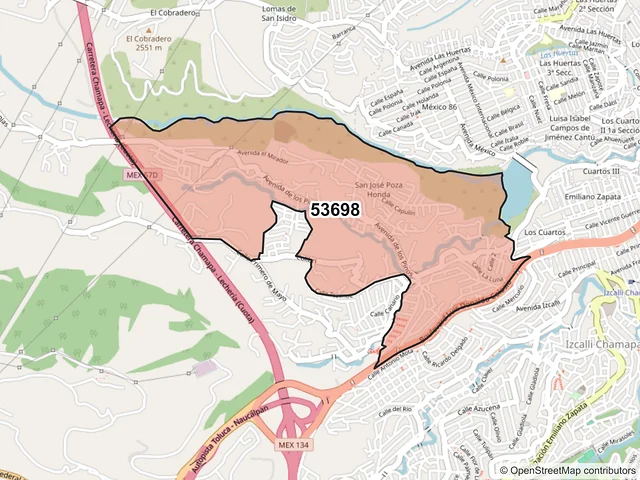 Mapa del código postal 53698, Naucalpan de Juárez, México