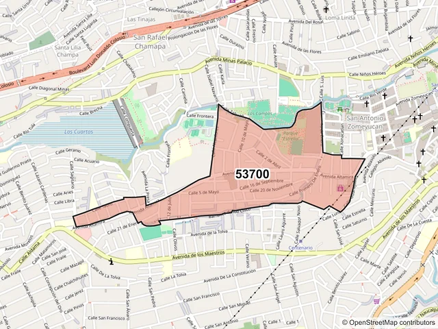 Mapa del código postal 53700, Naucalpan de Juárez, México
