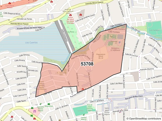 Mapa del código postal 53708, Naucalpan de Juárez, México