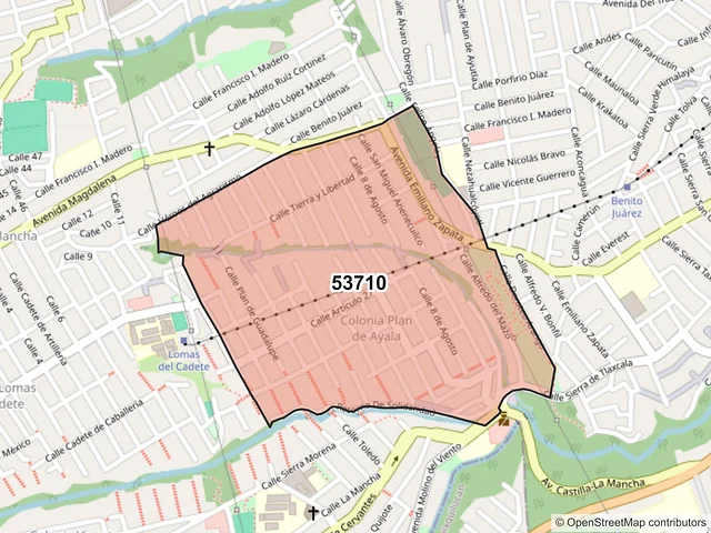 Mapa del código postal 53710, Naucalpan de Juárez, México