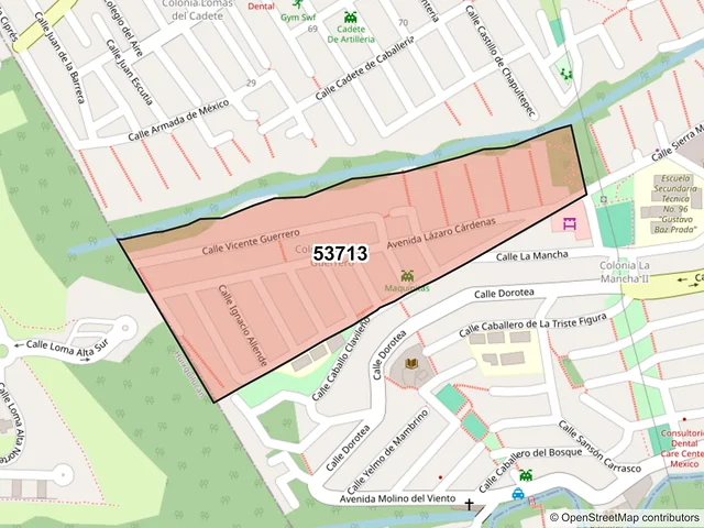 Mapa del código postal 53713, Naucalpan de Juárez, México