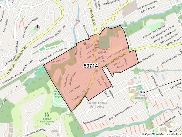 Mapa del código postal 53714, Naucalpan de Juárez, México