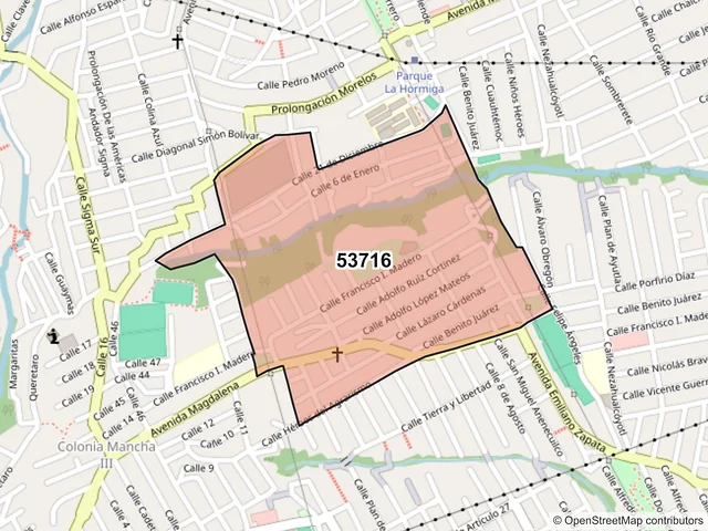 Mapa del código postal 53716, Naucalpan de Juárez, México